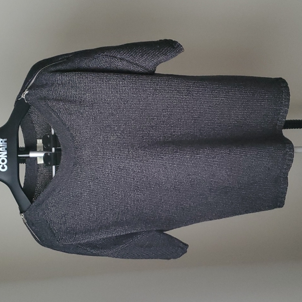 Metallic gunmetal grey Ricki's sweater with shoulder zipper detail in size large